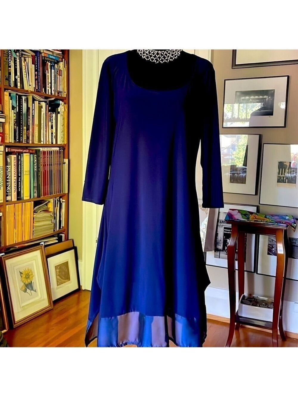 RARE Deep Blue Dress with Transparent Hem w/Stole from Legendary 🇨🇦 Designer! - Picture 4 of 13